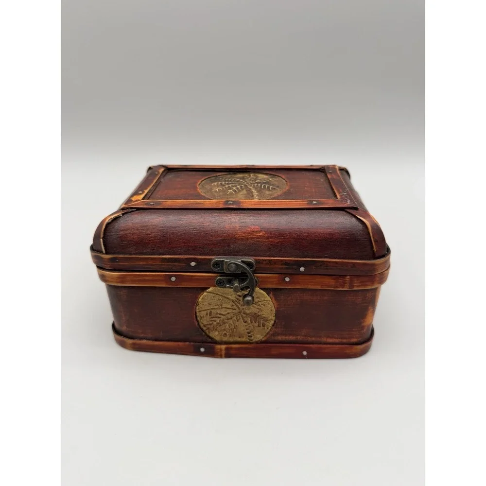 Decorative Wooden Keepsake Box Palm Tree Medallions Trinket Storage